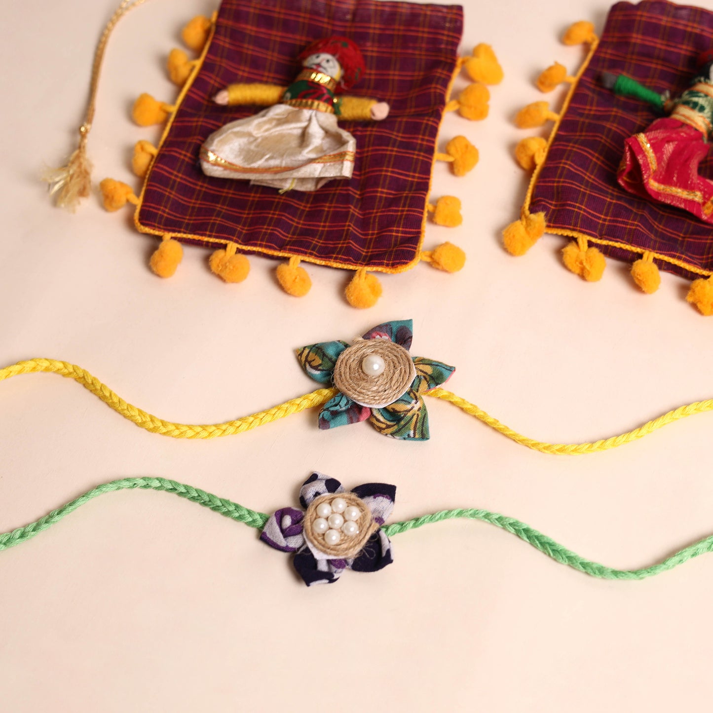 Handmade Fabric Flower Rakhi (Set of 2)