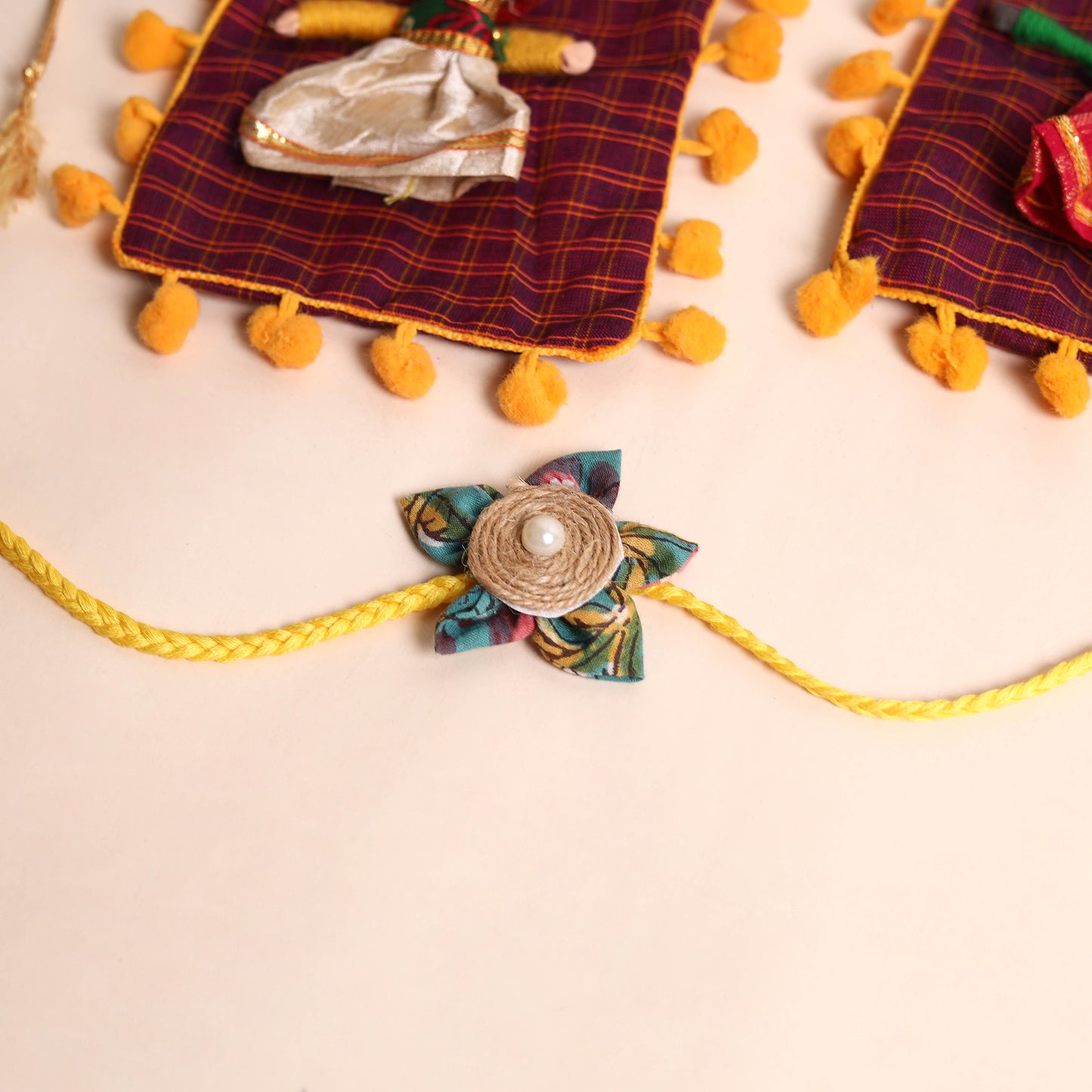 Handmade Fabric Flower Rakhi (Set of 2)