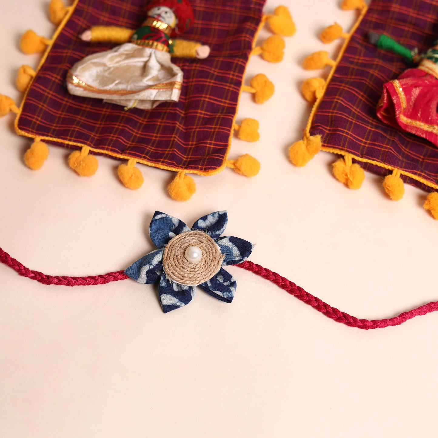 Handmade Fabric Flower Rakhi (Set of 2)