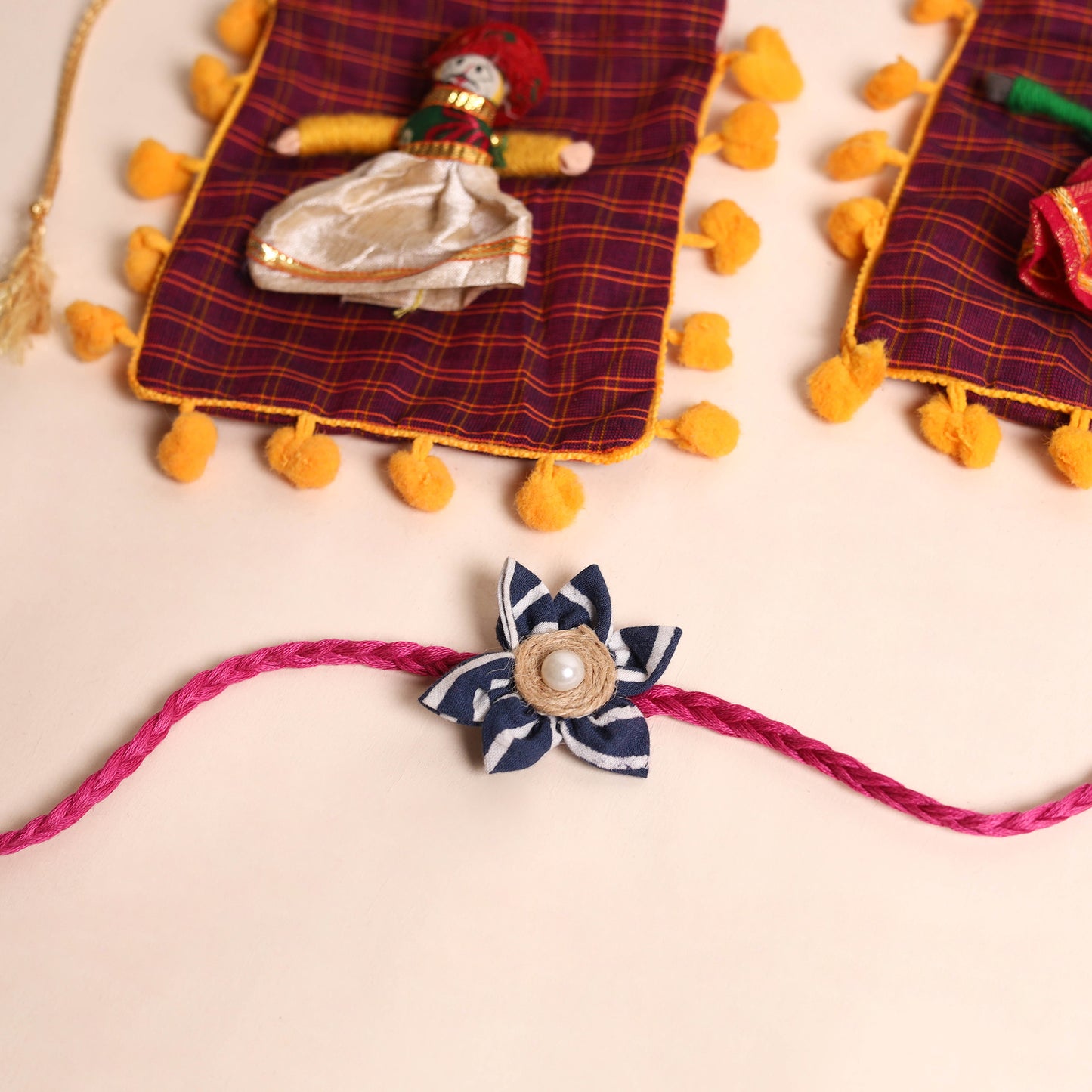 Handmade Fabric Flower Rakhi (Set of 2)