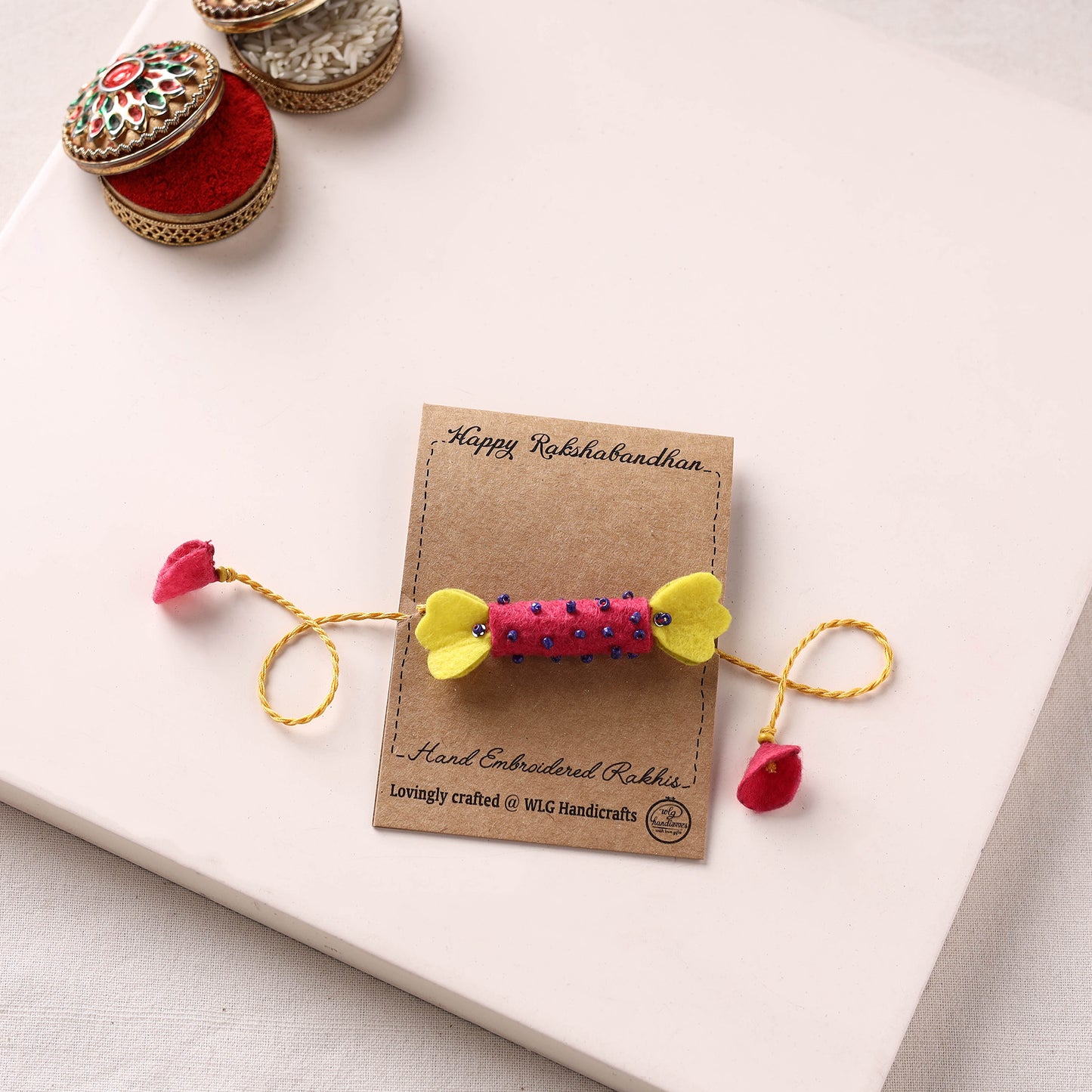 Candy - Hand Embroidered Bead Work Felt Rakhi for Kids 32