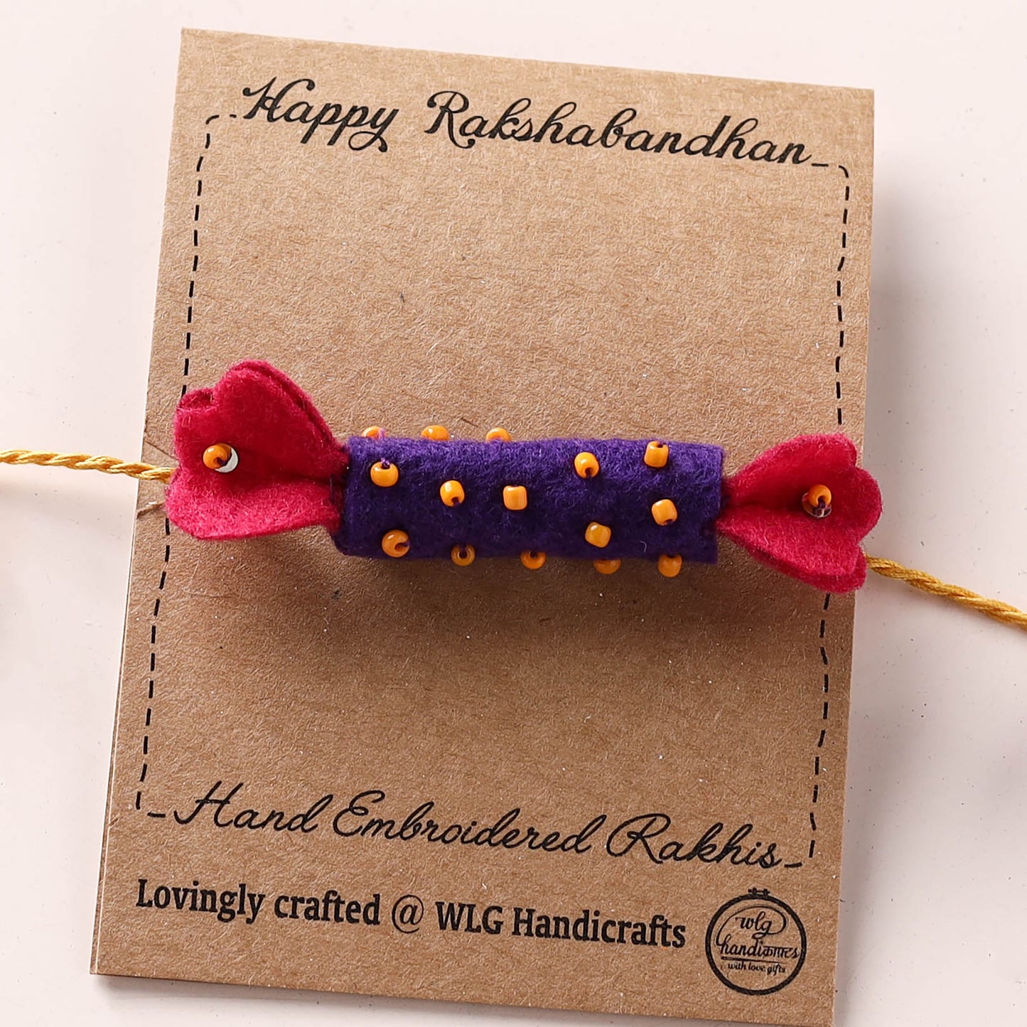 Candy - Hand Embroidered Bead Work Felt Rakhi for Kids 33
