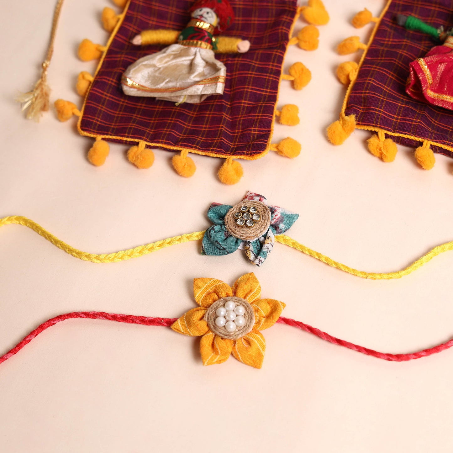 Handmade Fabric Flower Rakhi (Set of 2)