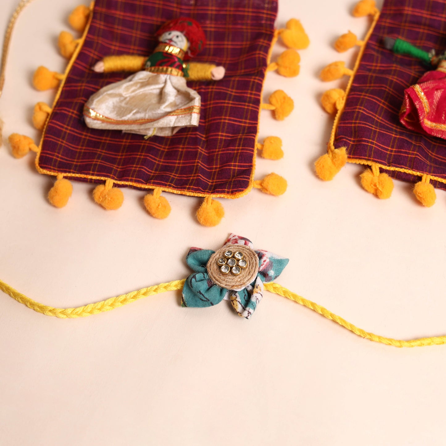 Handmade Fabric Flower Rakhi (Set of 2)