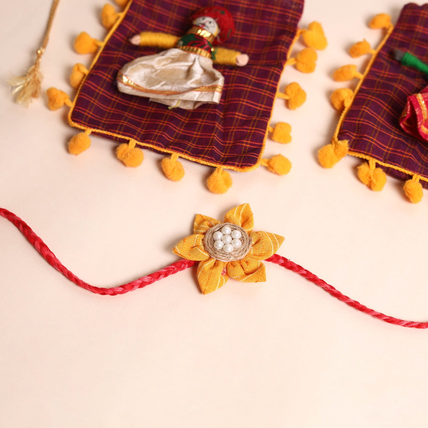 Handmade Fabric Flower Rakhi (Set of 2)