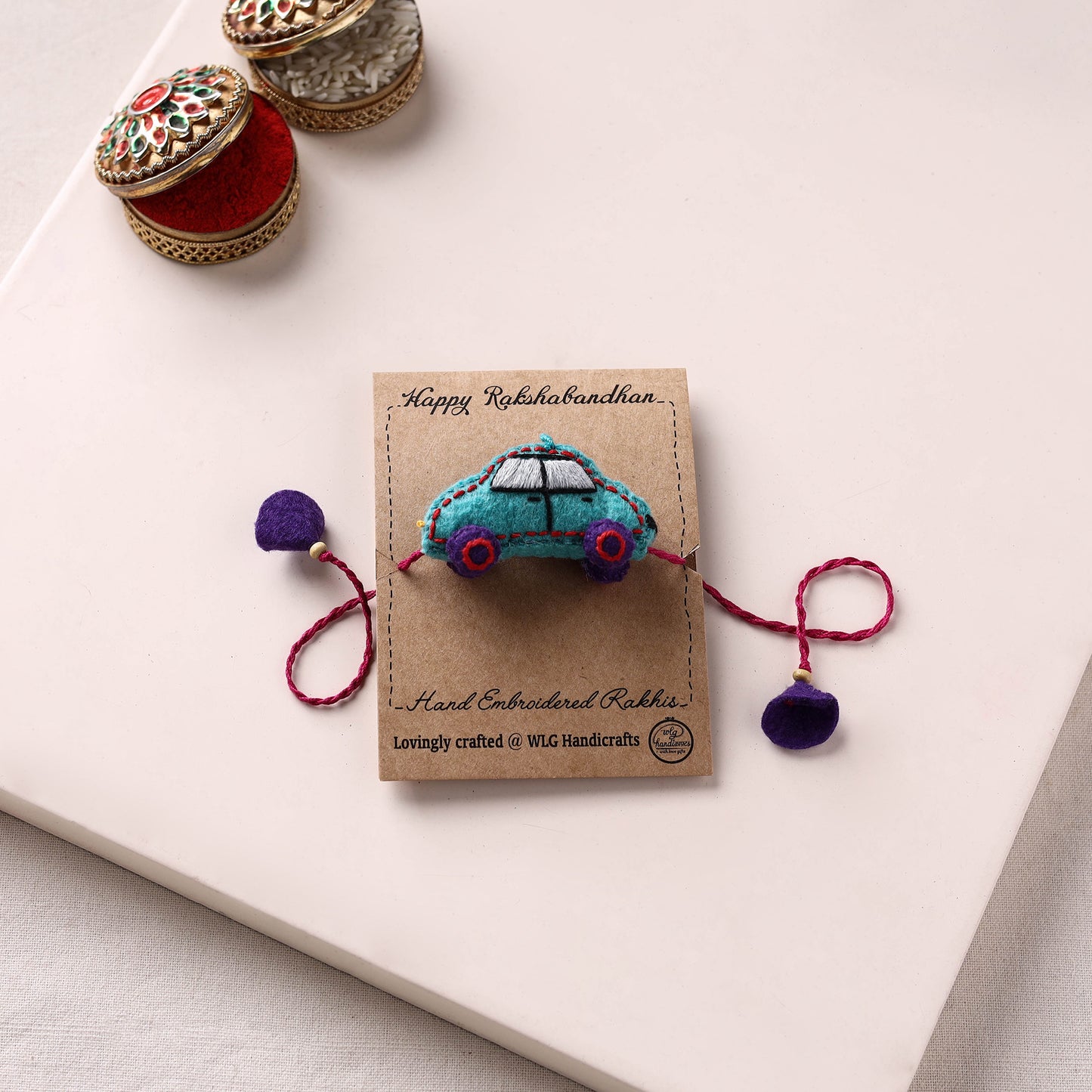 Car - Hand Embroidered Felt Rakhi for Kids 36