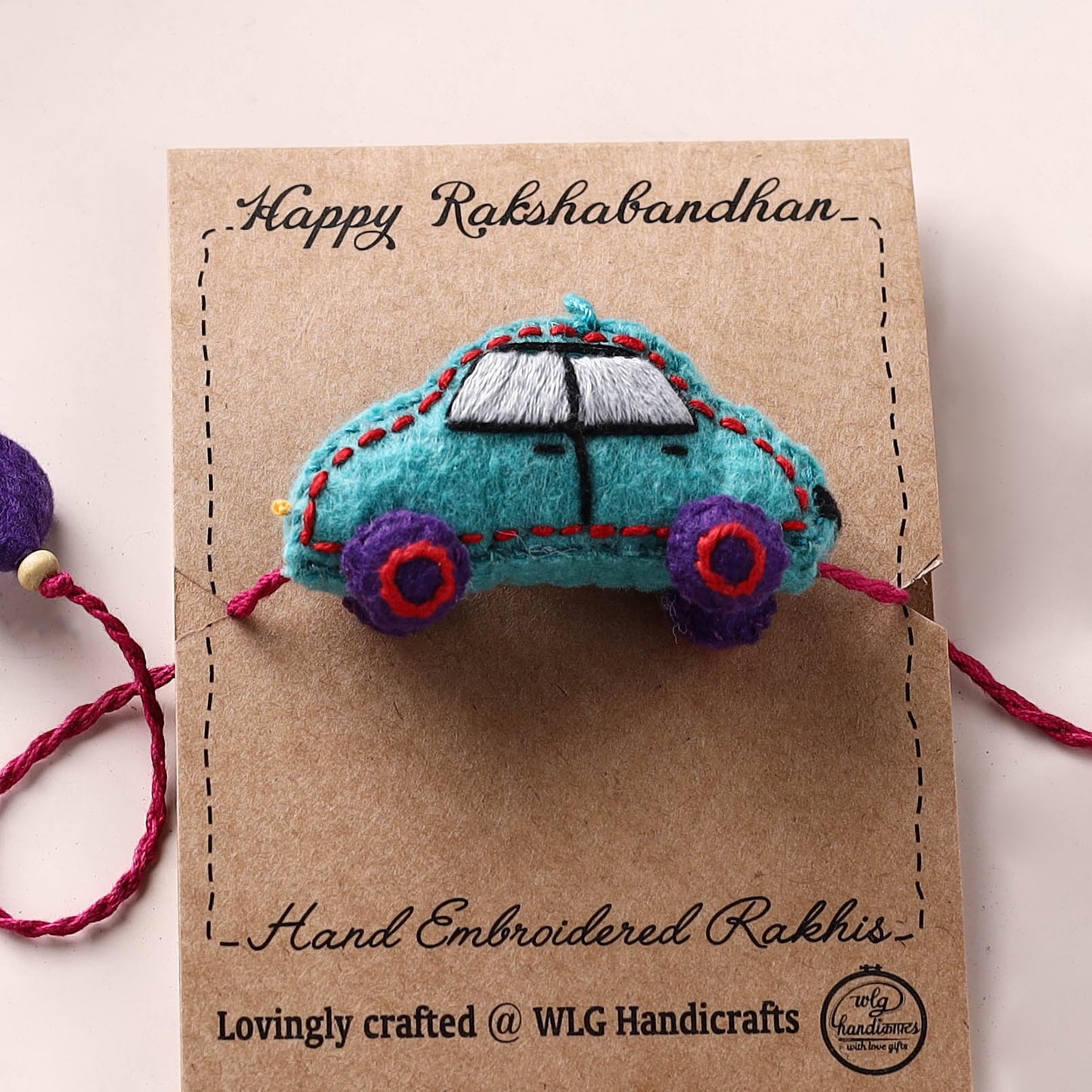 Car - Hand Embroidered Felt Rakhi for Kids 36