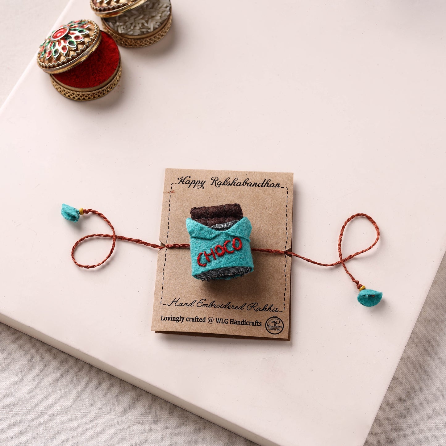 Chocolate - Hand Embroidered Felt Rakhi for Kids 39