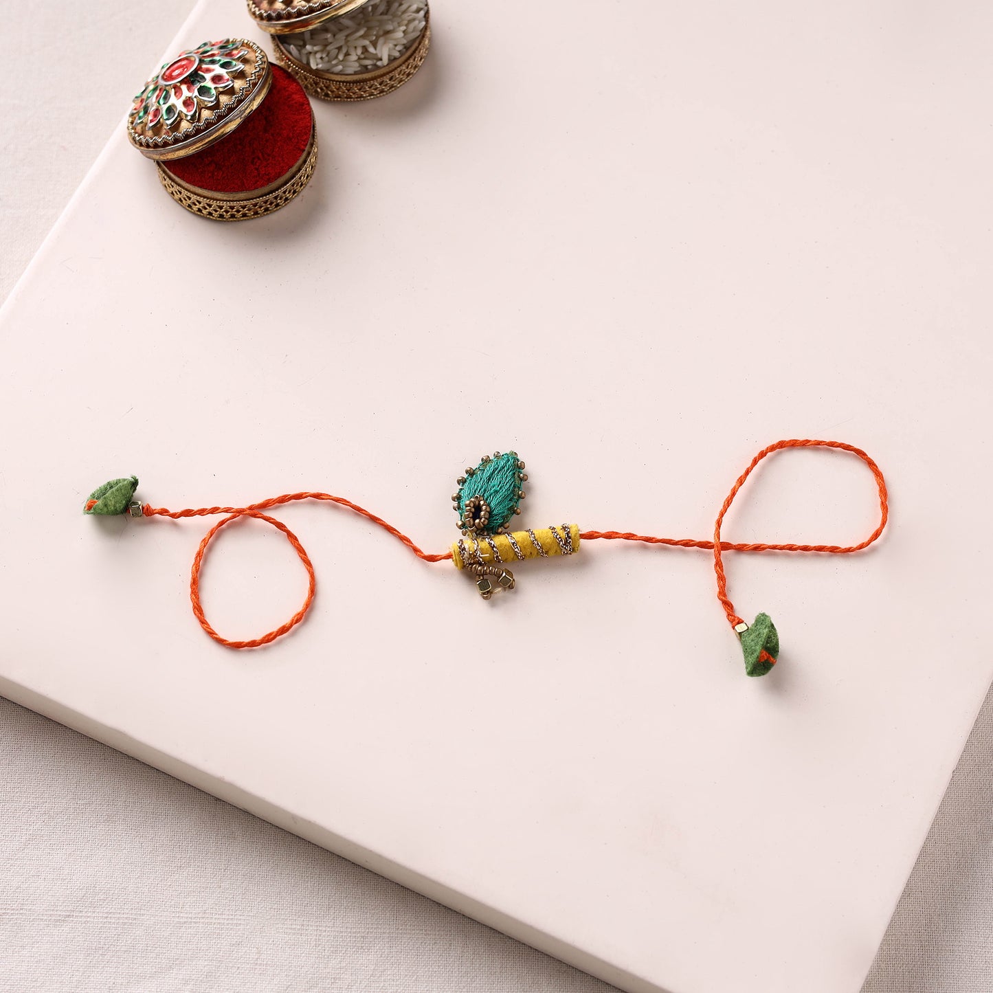 Radha Krishna Bansuri - Hand Embroidered Felt Work Rakhi & Lumba Set 41