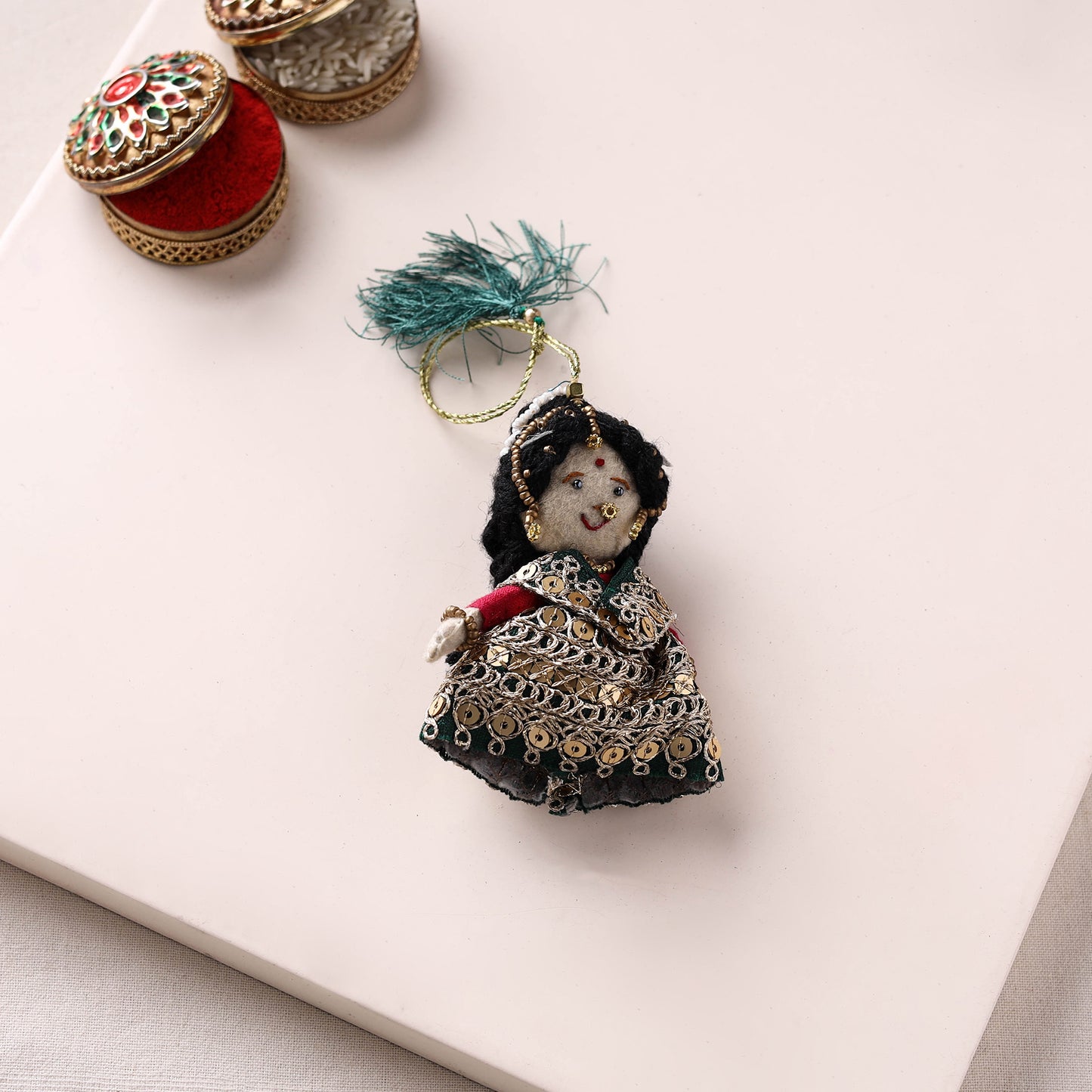 Radha Krishna Bansuri - Hand Embroidered Felt Work Rakhi & Lumba Set 43