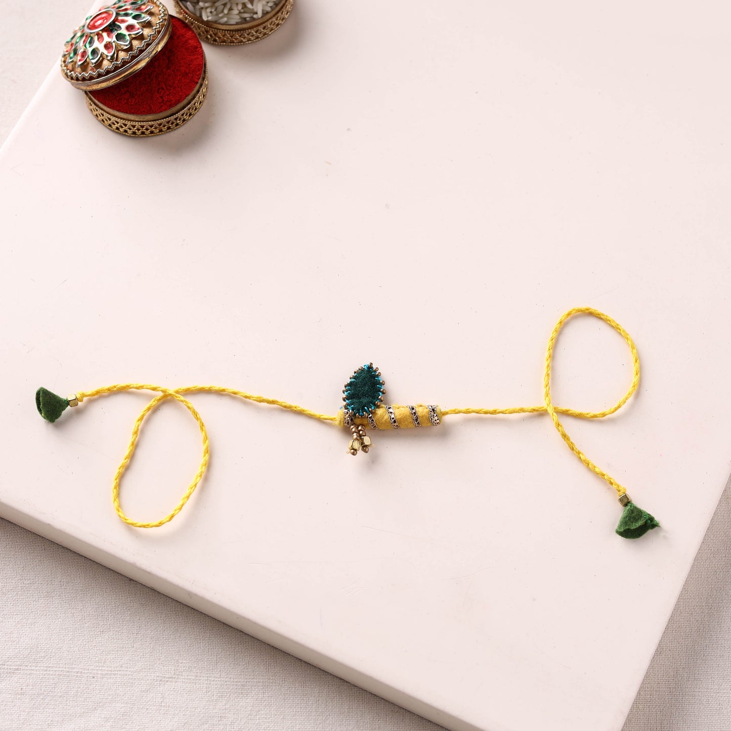 Radha Krishna Bansuri - Hand Embroidered Felt Work Rakhi & Lumba Set 43