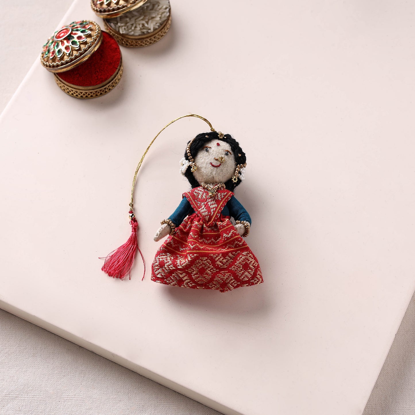 Radha Morpankh - Hand Embroidered Felt Work Rakhi & Lumba Set 44