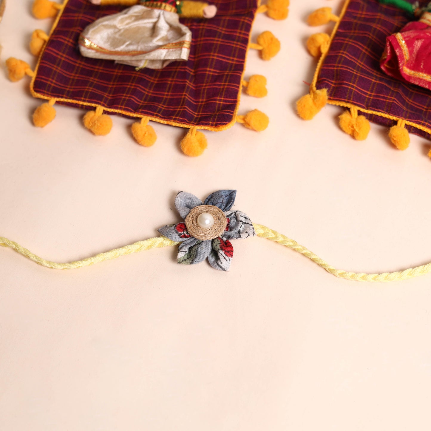 Handmade Fabric Flower Rakhi (Set of 2)