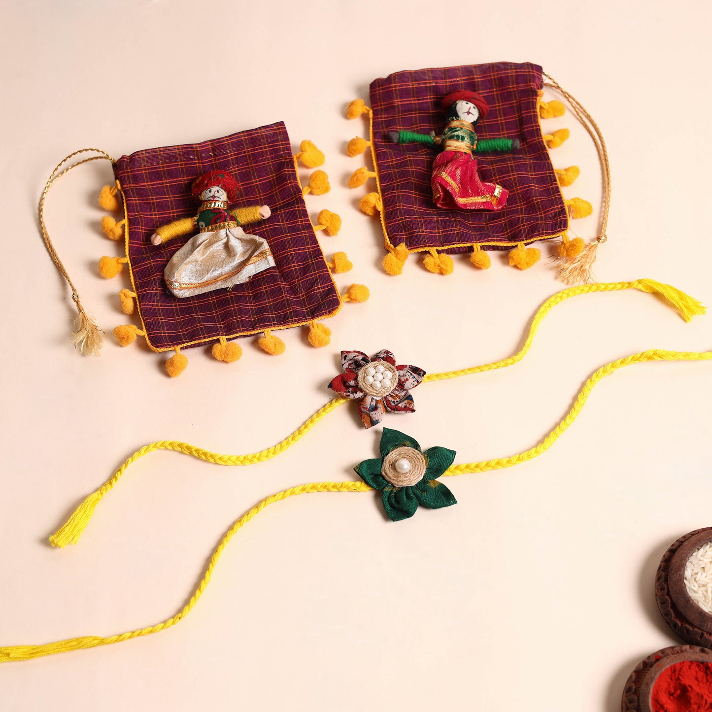 Handmade Fabric Flower Rakhi (Set of 2)