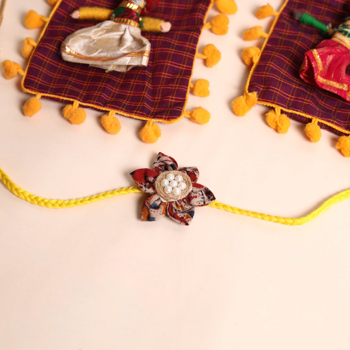 Handmade Fabric Flower Rakhi (Set of 2)