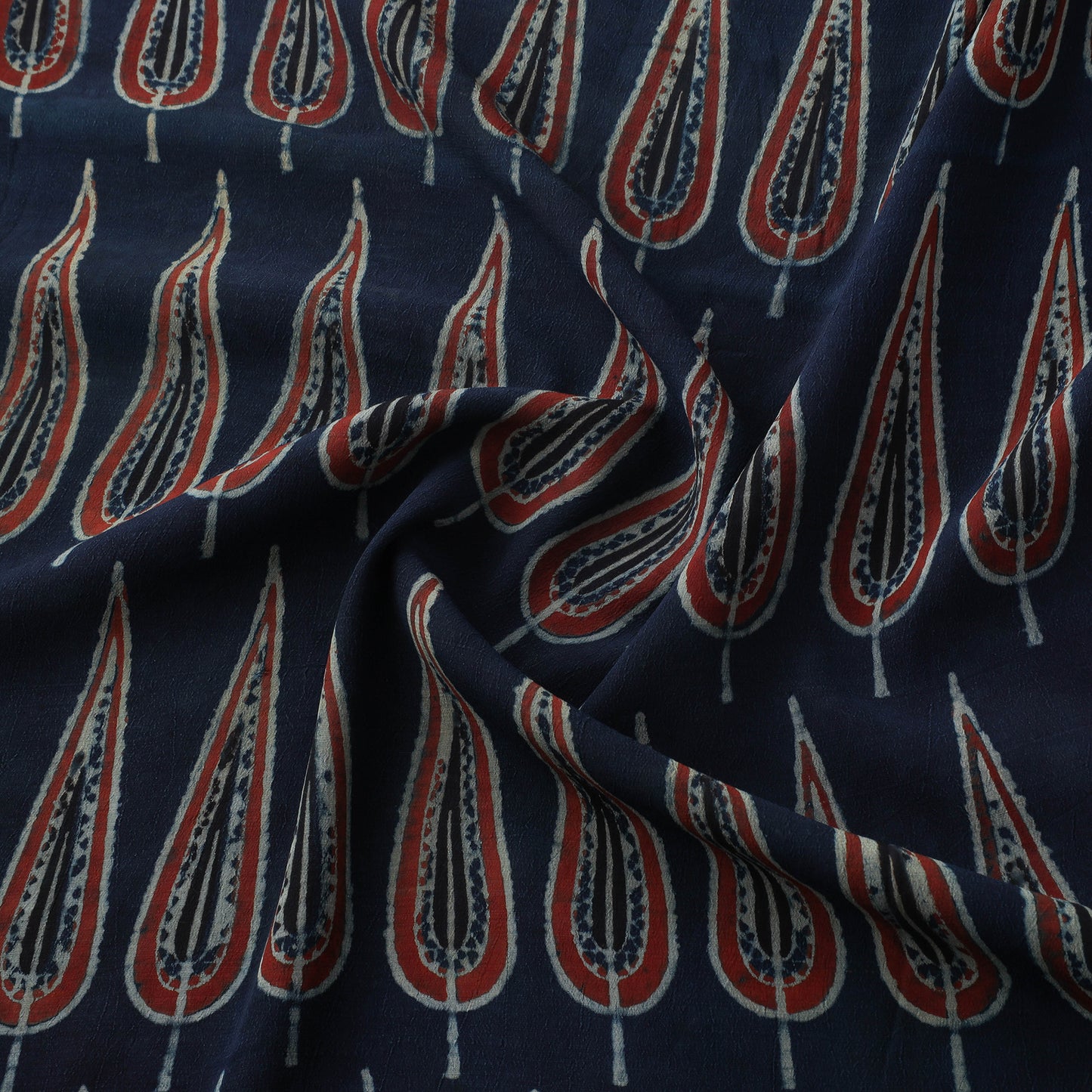 Ajrakh Hand Block Print Natural Dyed Crepe Silk Fabric 22