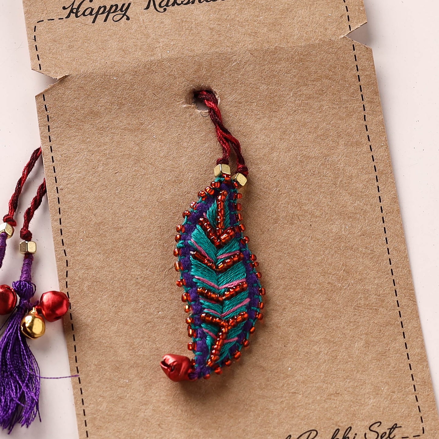 Leaf Ornament - Hand Embroidered Felt & Bead Work Rakhi 62