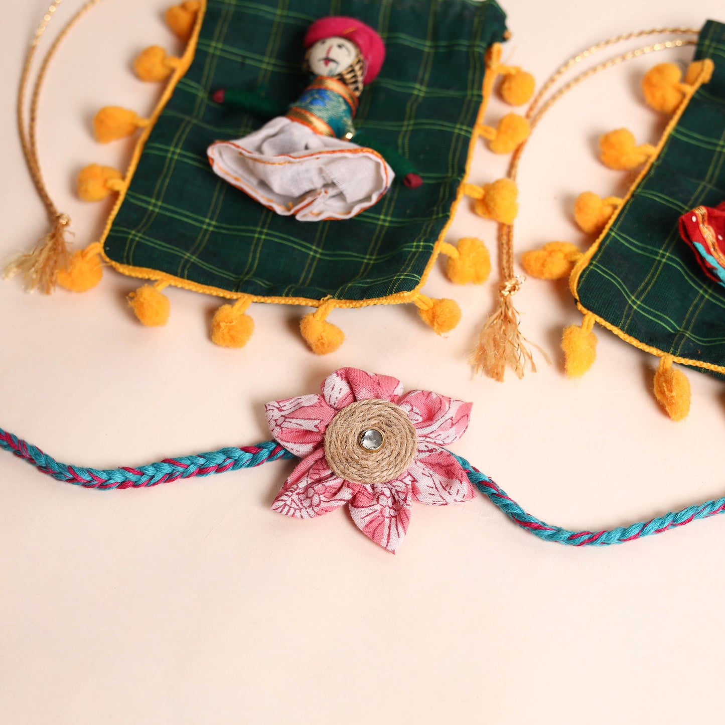 Handmade Fabric Flower Rakhi (Set of 2)
