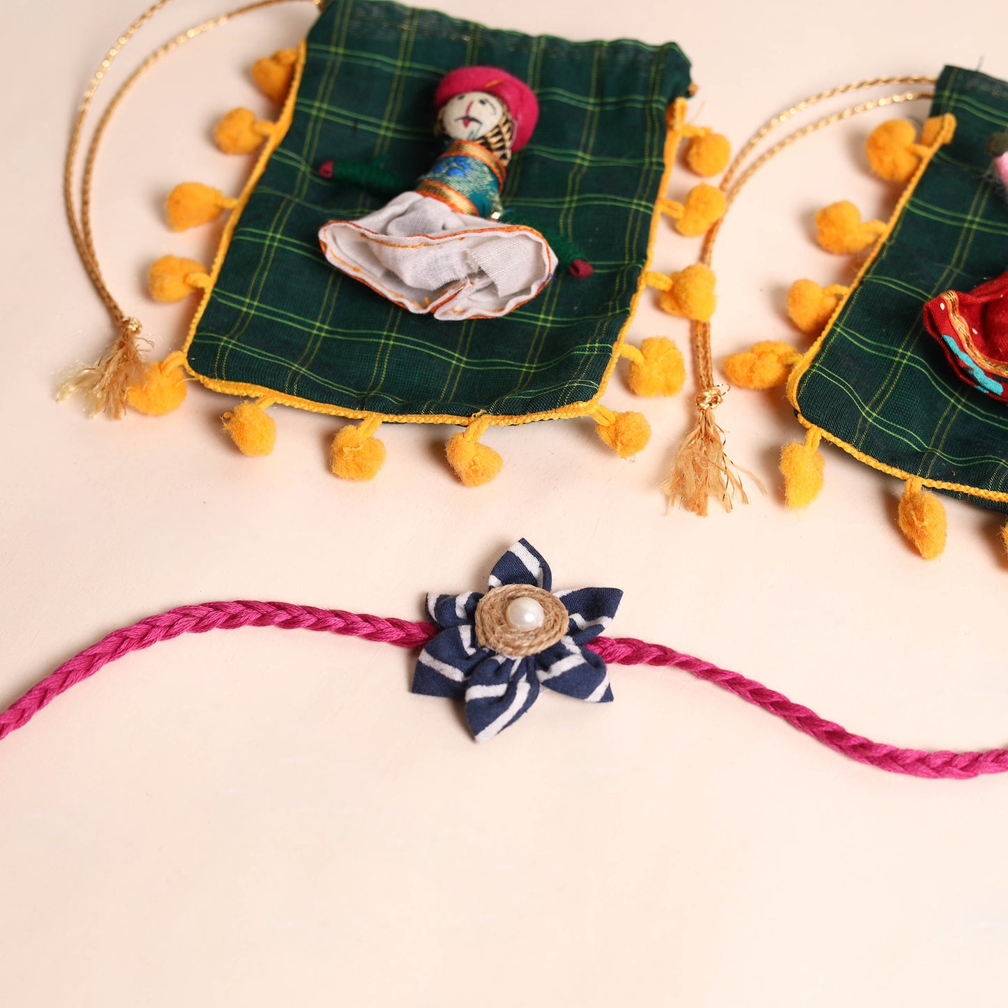 Handmade Fabric Flower Rakhi (Set of 2)