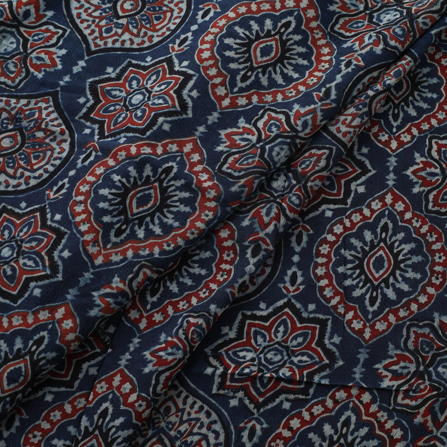 Ajrakh Hand Block Print Natural Dyed Crepe Silk Fabric 31