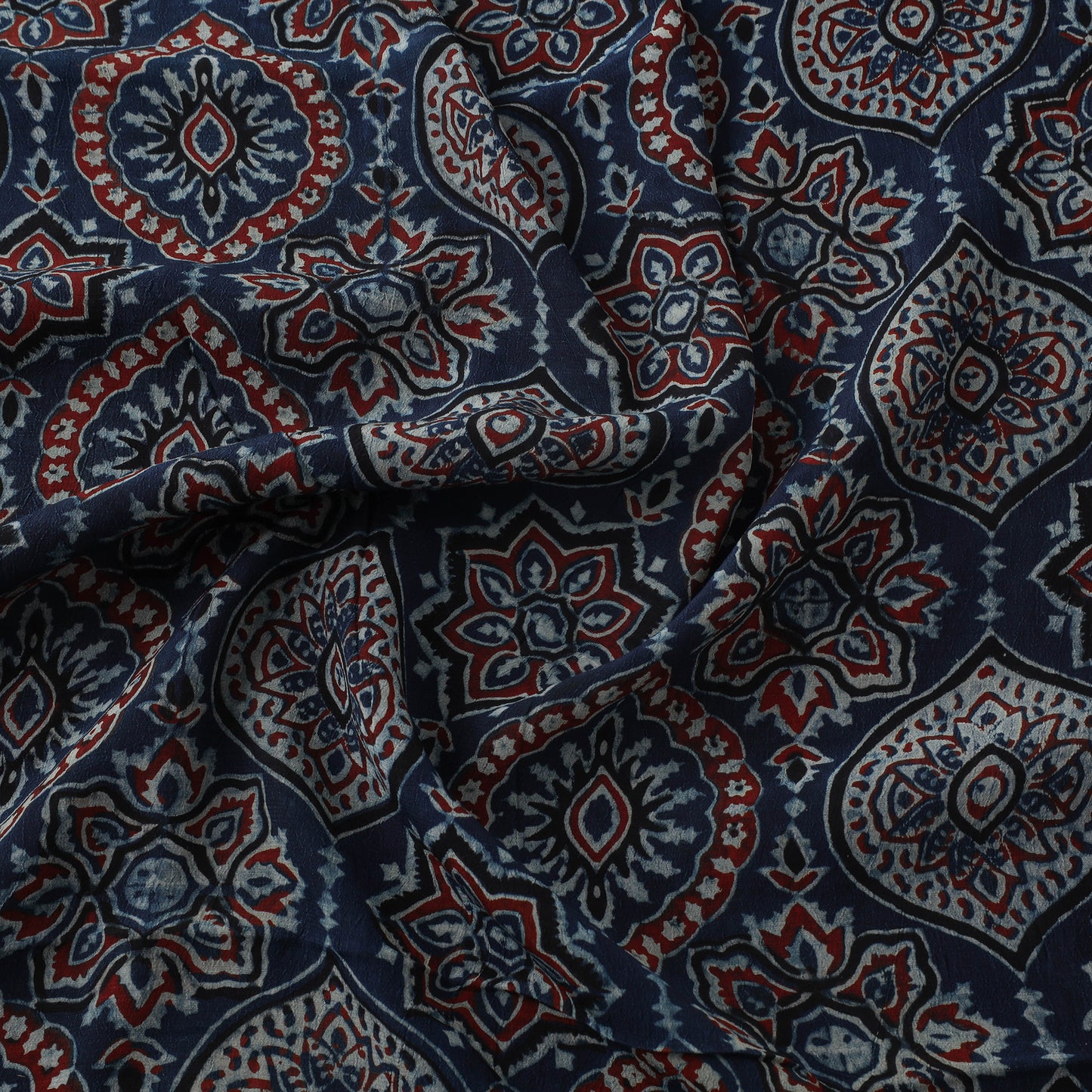 Ajrakh Hand Block Print Natural Dyed Crepe Silk Fabric 31