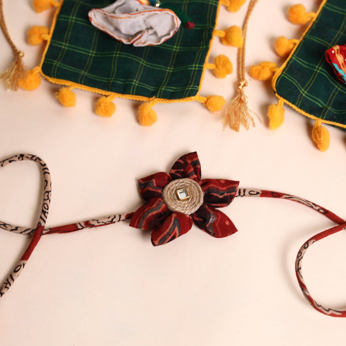 Handmade Fabric Flower Rakhi (Set of 2)