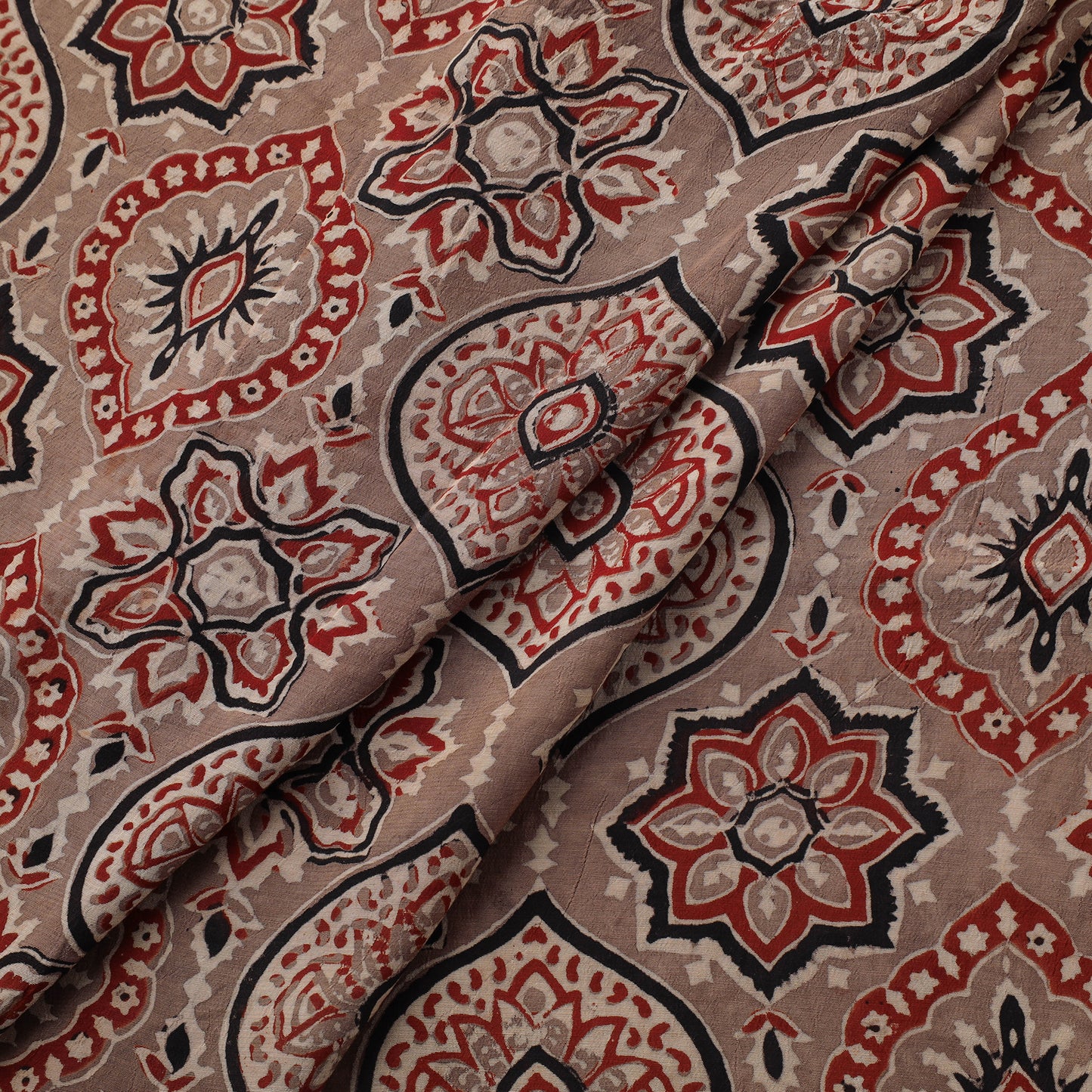 Ajrakh Hand Block Print Natural Dyed Crepe Silk Fabric 23