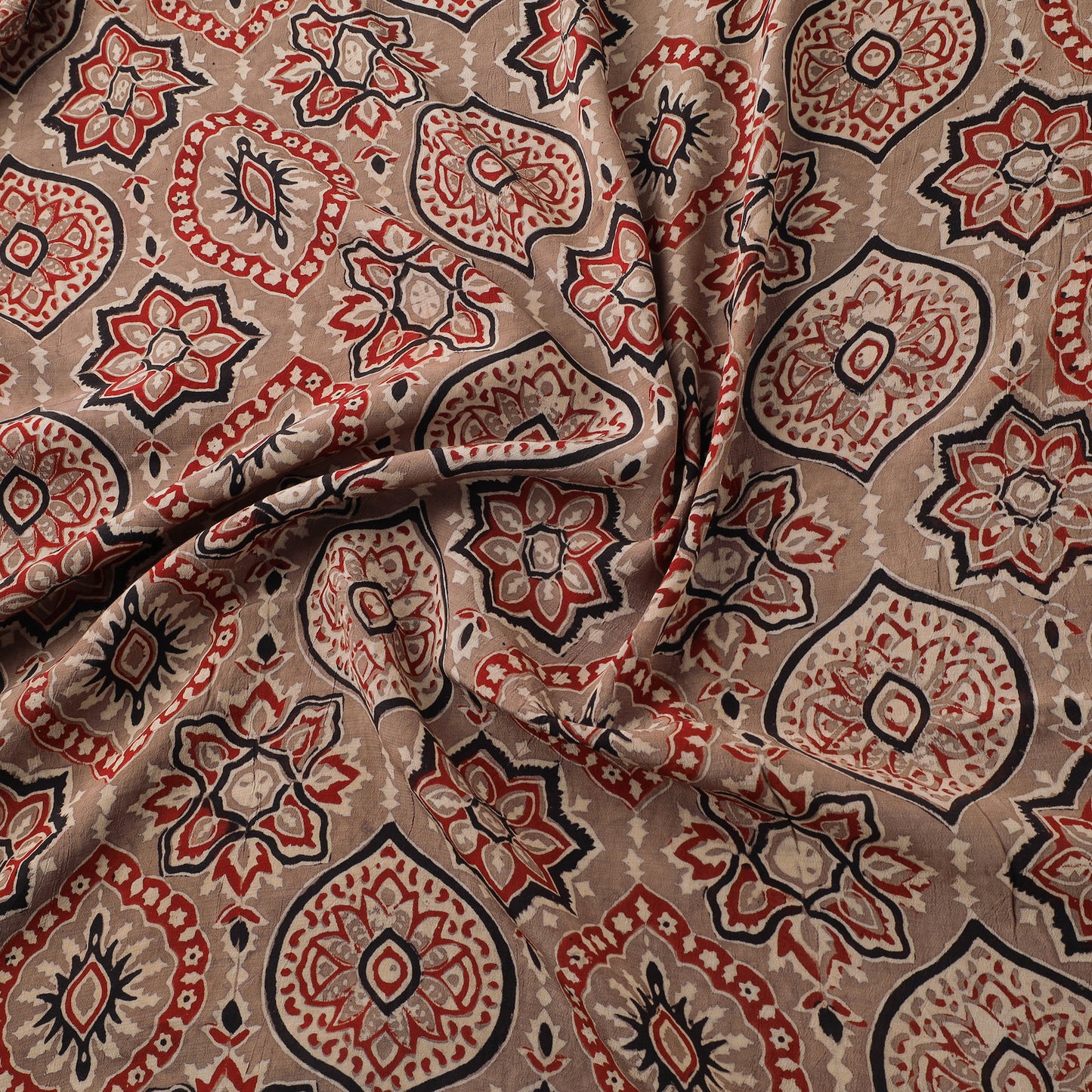 Ajrakh Hand Block Print Natural Dyed Crepe Silk Fabric 23