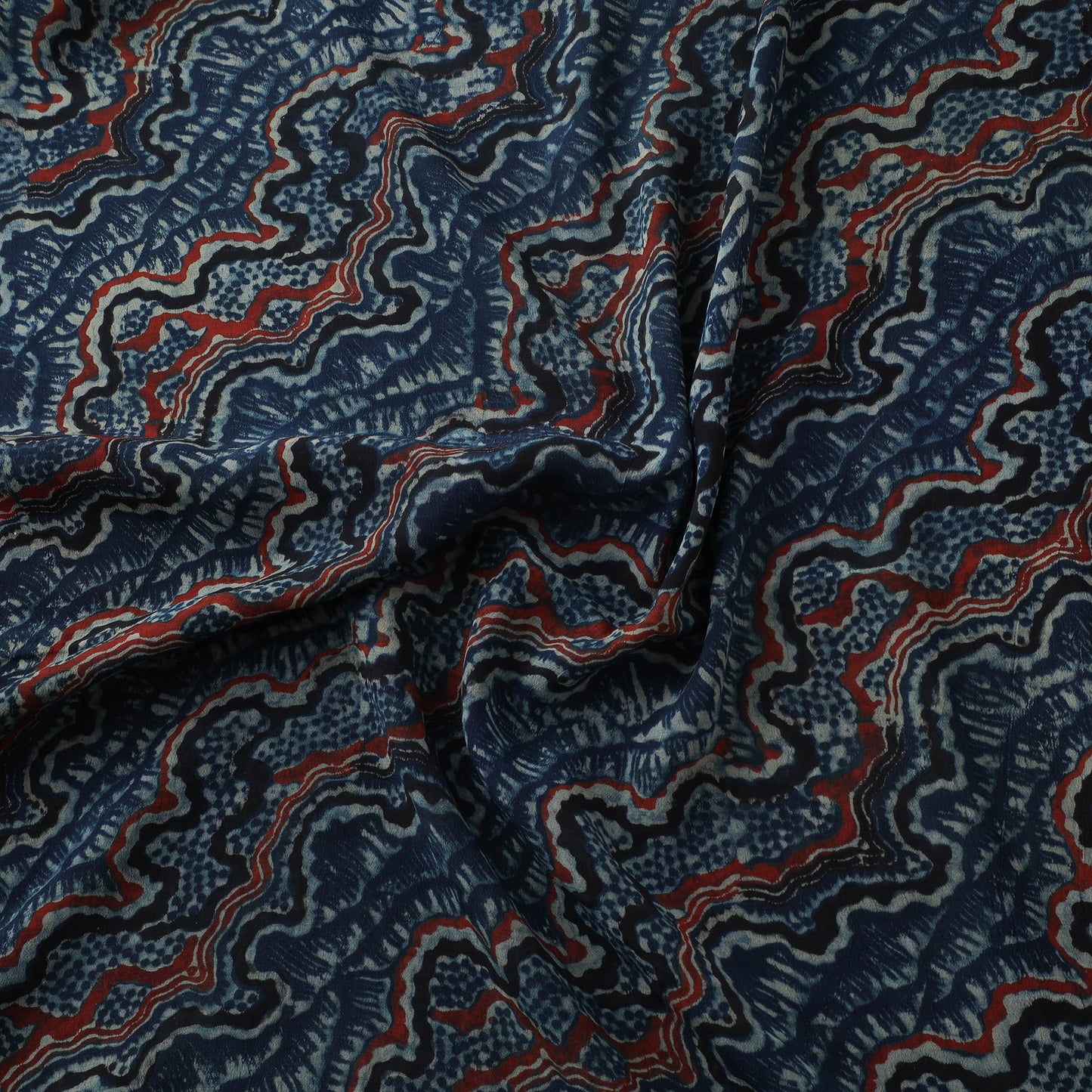 Ajrakh Hand Block Print Natural Dyed Crepe Silk Fabric 33