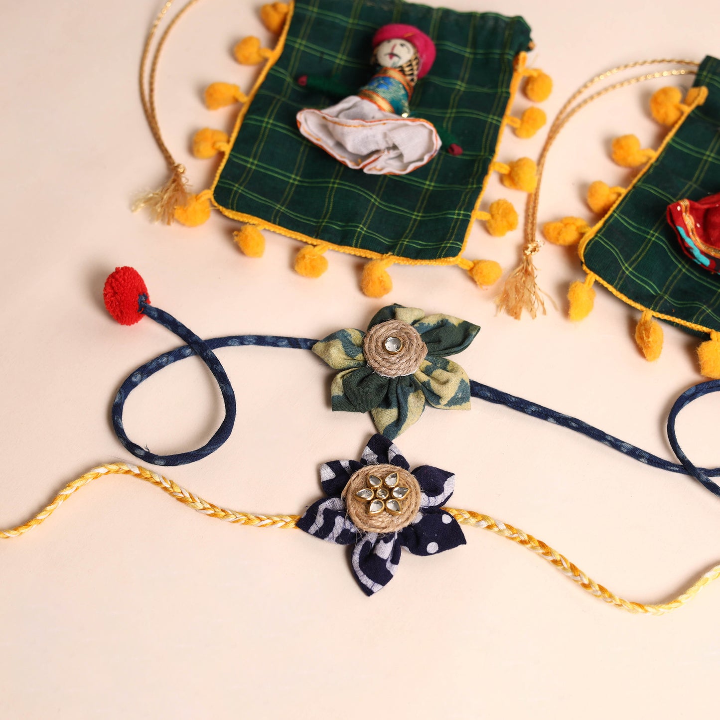 Handmade Fabric Flower Rakhi (Set of 2)