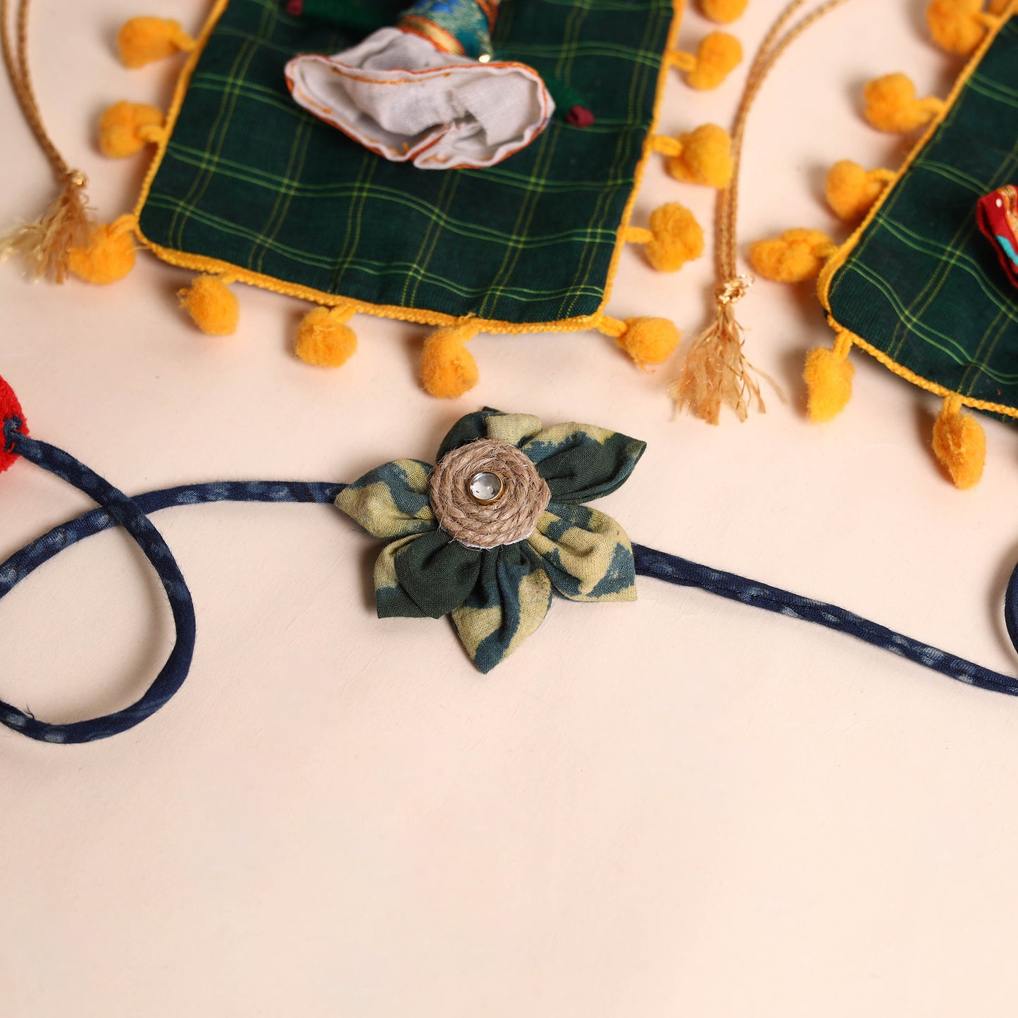 Handmade Fabric Flower Rakhi (Set of 2)