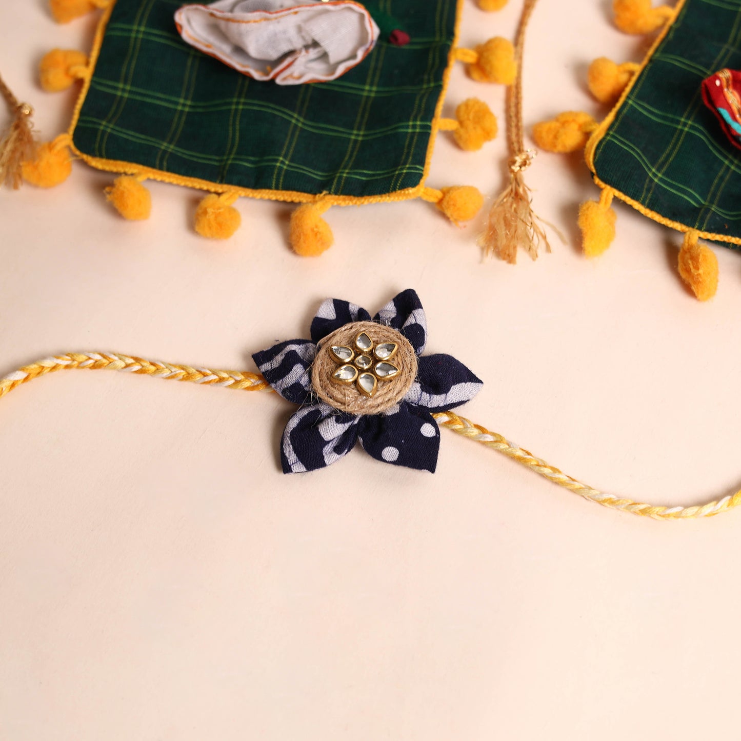 Handmade Fabric Flower Rakhi (Set of 2)