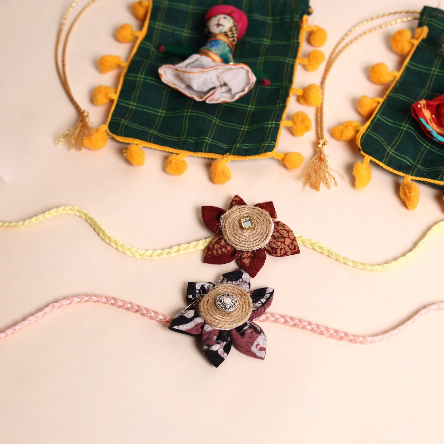 Handmade Fabric Flower Rakhi (Set of 2)