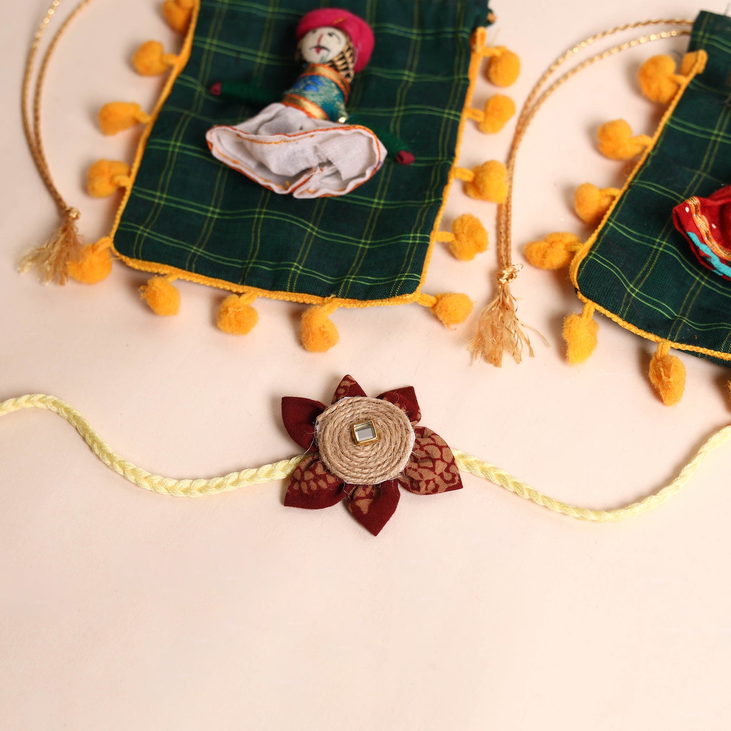 Handmade Fabric Flower Rakhi (Set of 2)