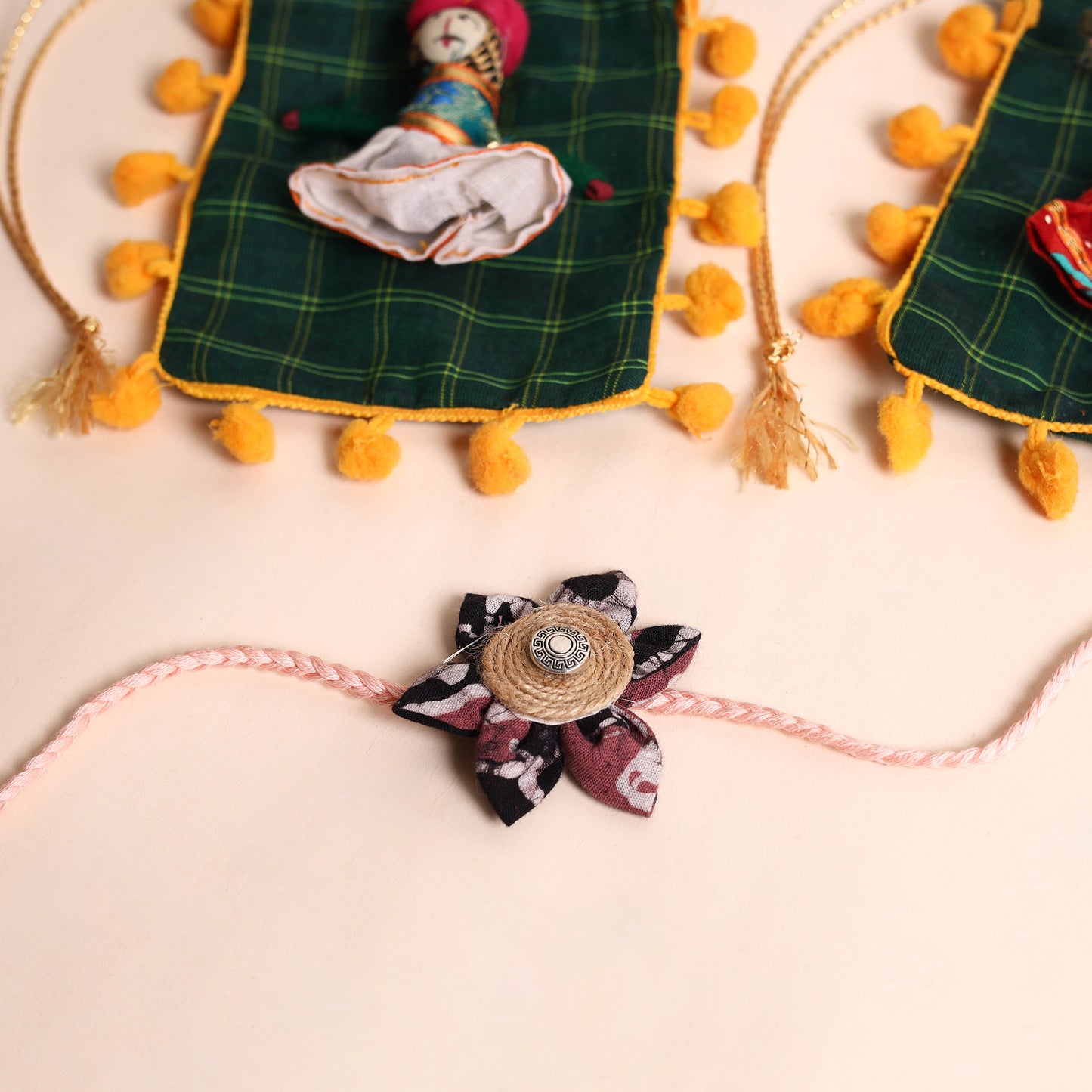Handmade Fabric Flower Rakhi (Set of 2)