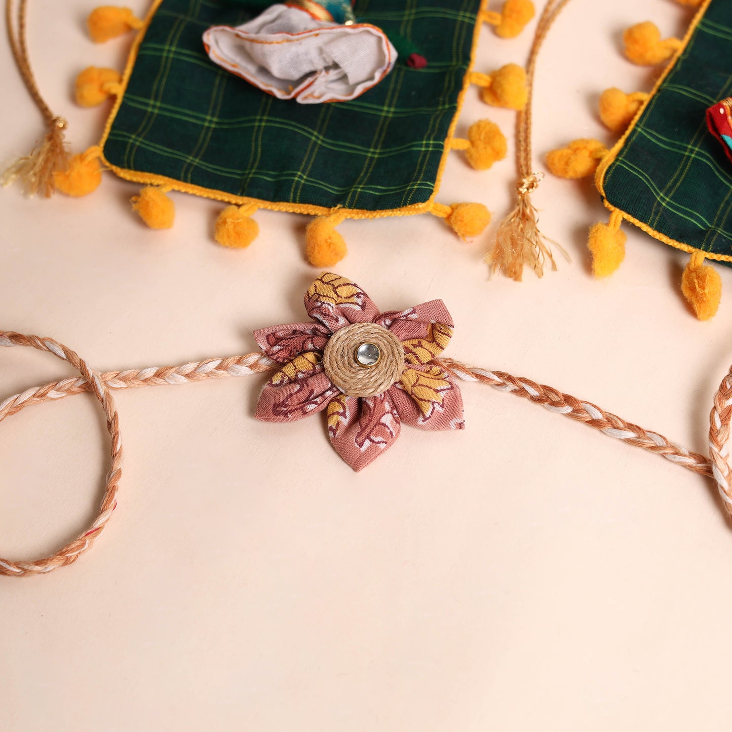 Handmade Fabric Flower Rakhi (Set of 2)