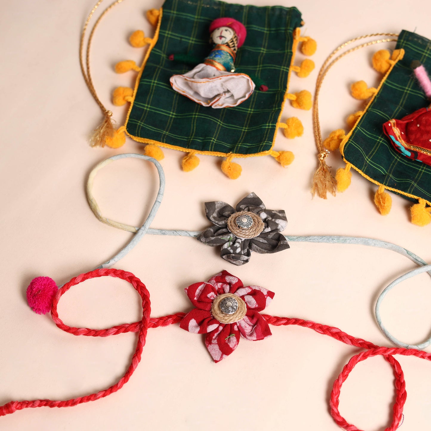 Handmade Fabric Flower Rakhi (Set of 2)