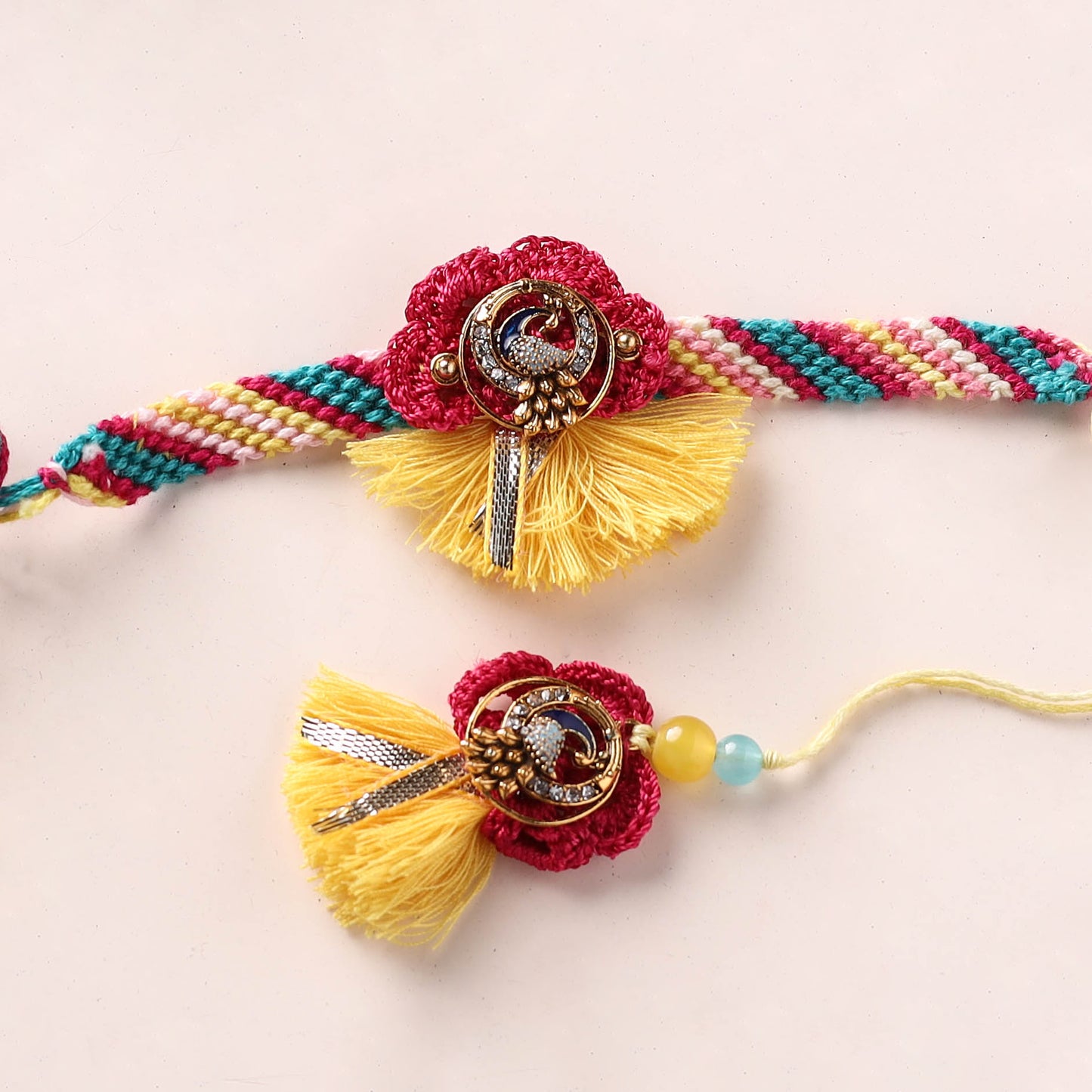Peacock Handmade Crochet Work Rakhi with Lumba Set 04