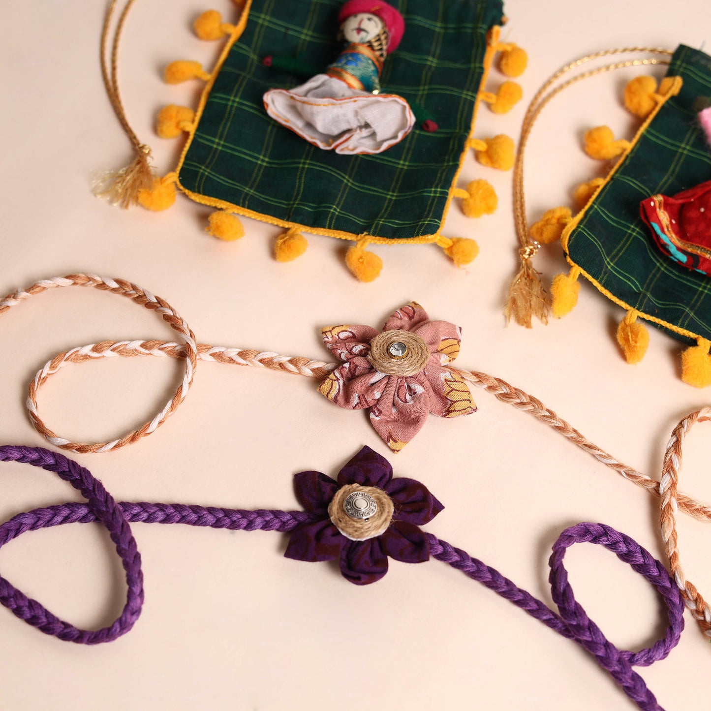 Handmade Fabric Flower Rakhi (Set of 2)