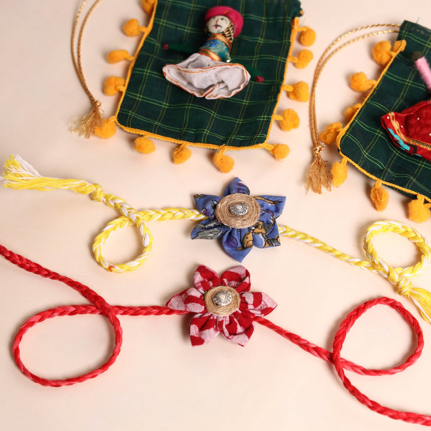 Handmade Fabric Flower Rakhi (Set of 2)