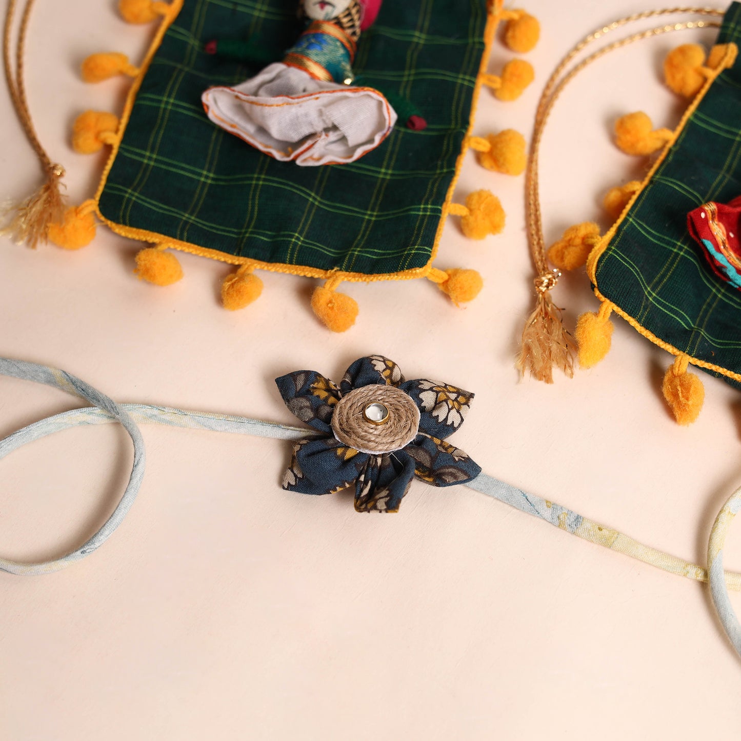 Handmade Fabric Flower Rakhi (Set of 2)