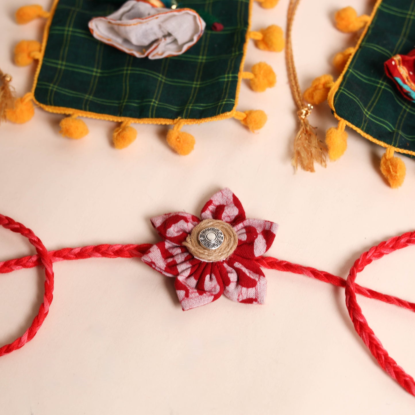 Handmade Fabric Flower Rakhi (Set of 2)