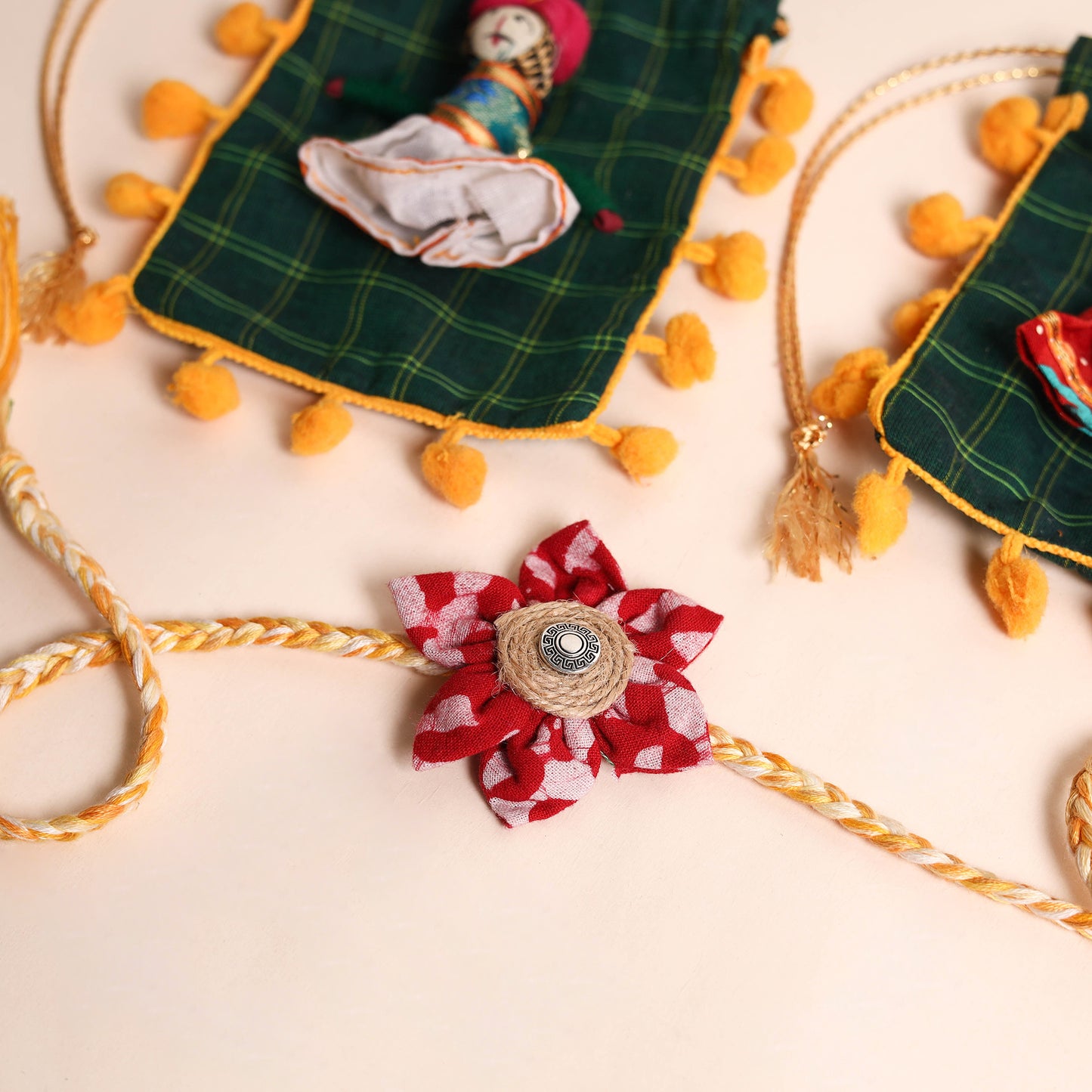 Handmade Fabric Flower Rakhi (Set of 2)