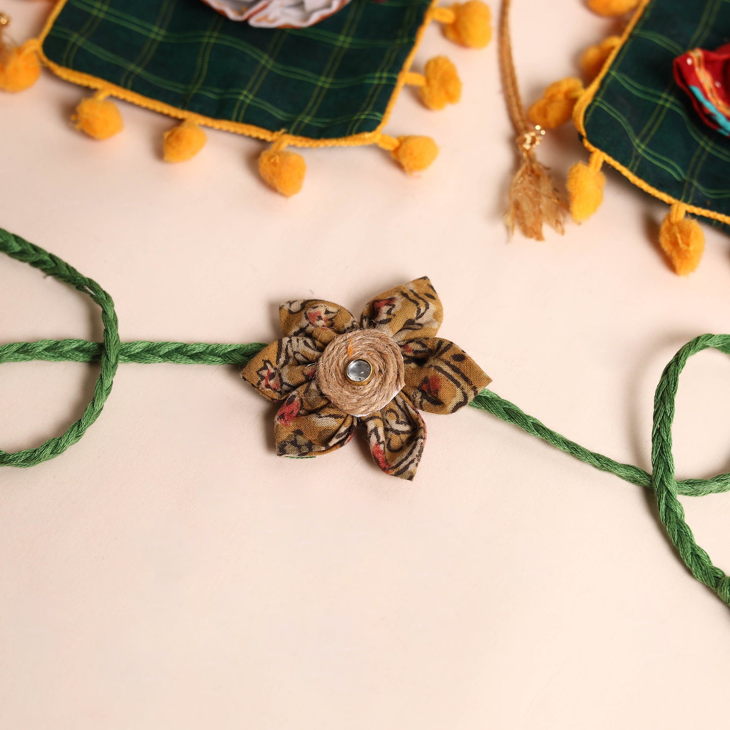 Handmade Fabric Flower Rakhi (Set of 2)