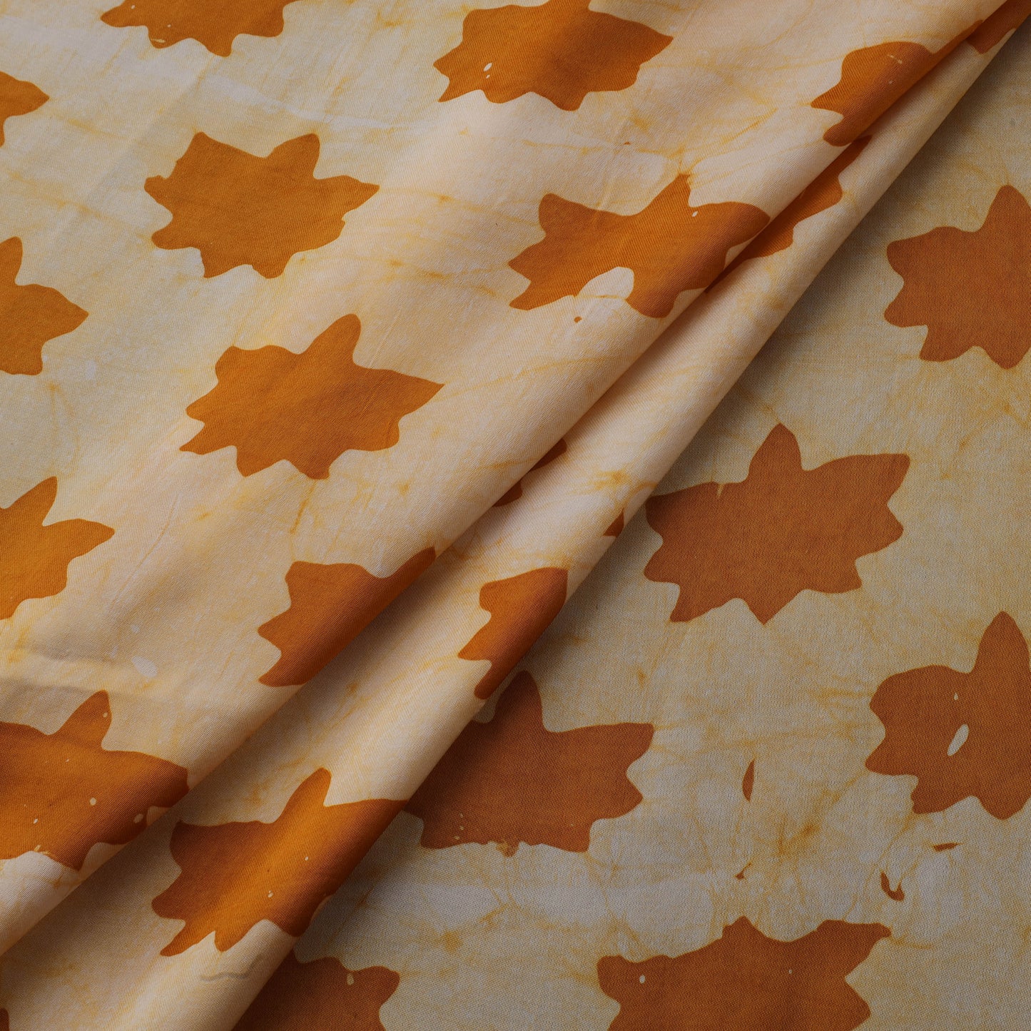 Orange - Kutch Hand Block Batik Print Modal Silk Fabric 08