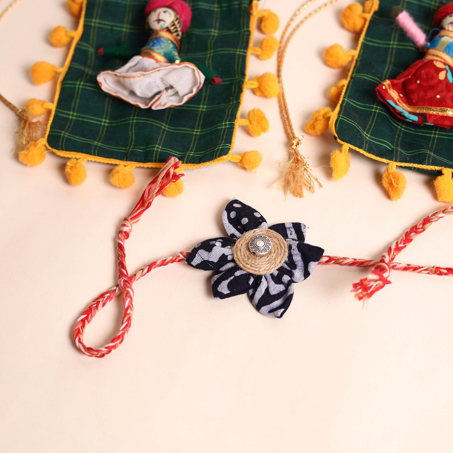Handmade Fabric Flower Rakhi (Set of 2)