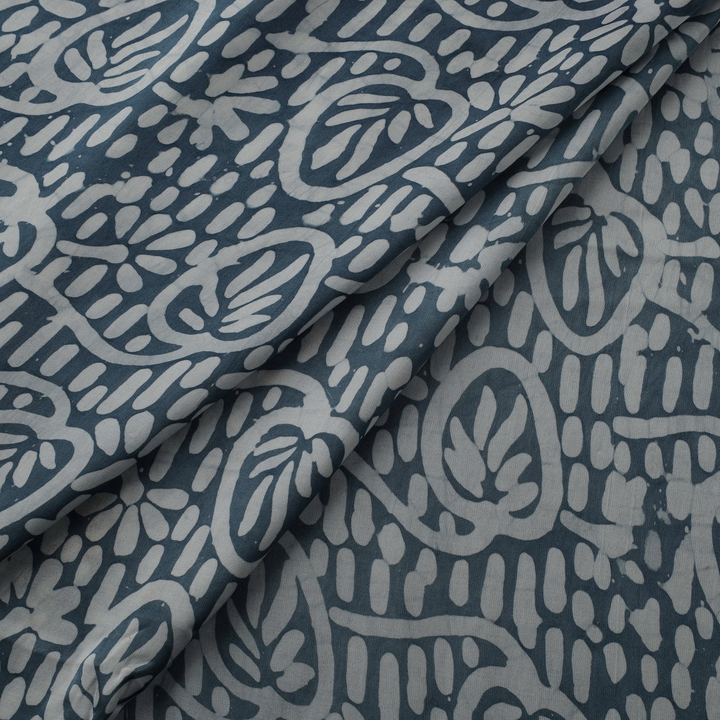 Grey - Gray - Kutch Hand Block Batik Print Modal Silk Fabric 05