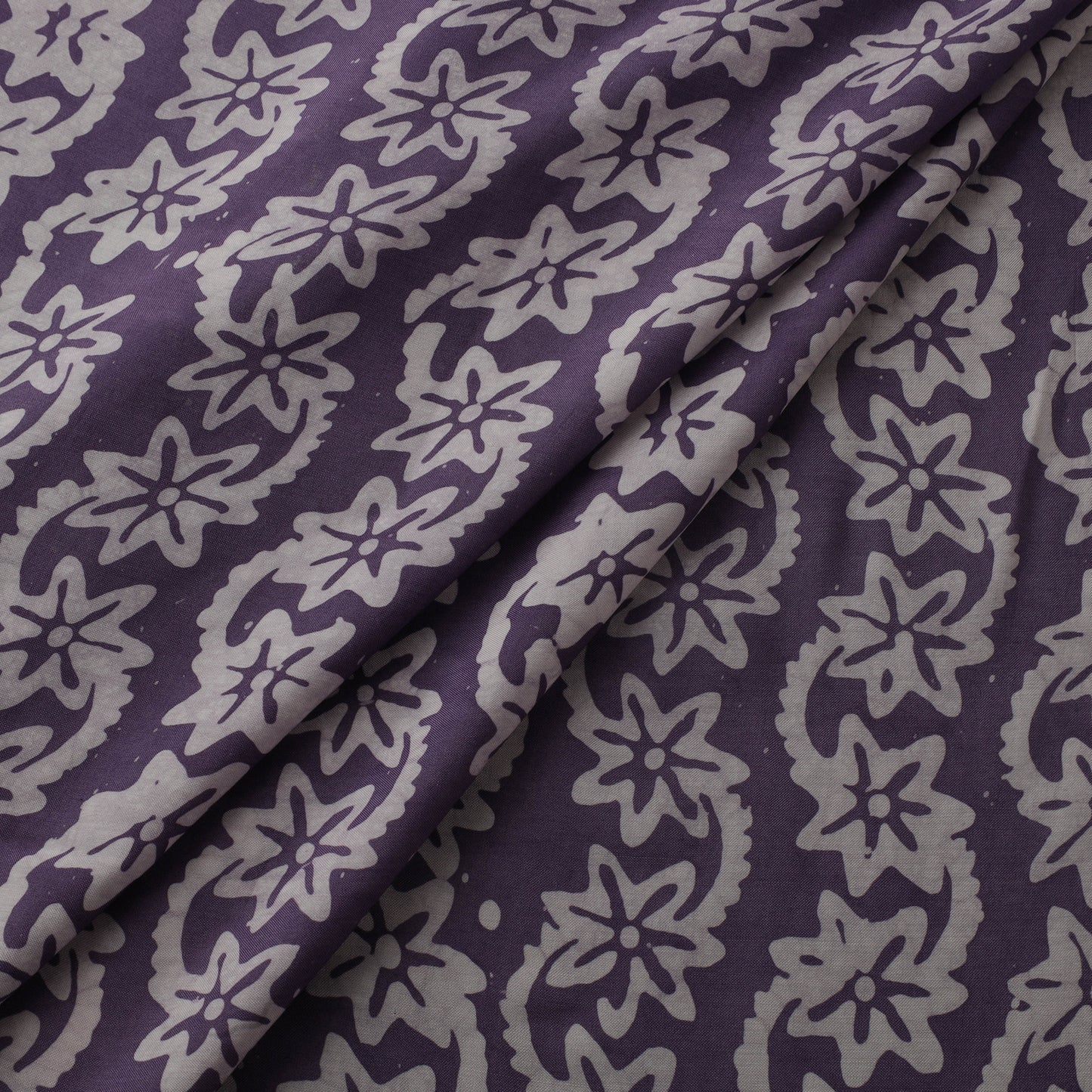 Purple - Kutch Hand Block Batik Print Modal Silk Fabric 03