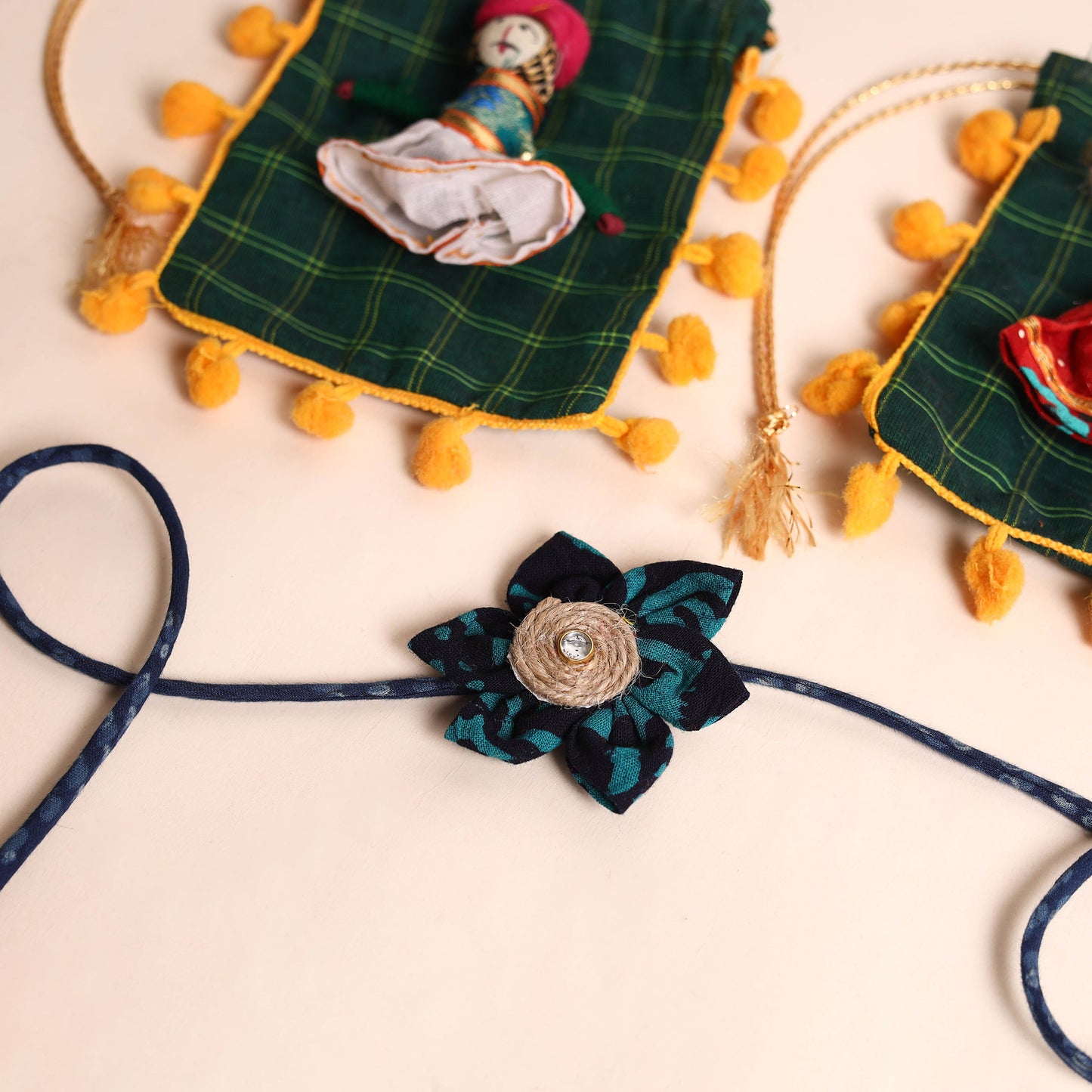 Handmade Fabric Flower Rakhi (Set of 2)