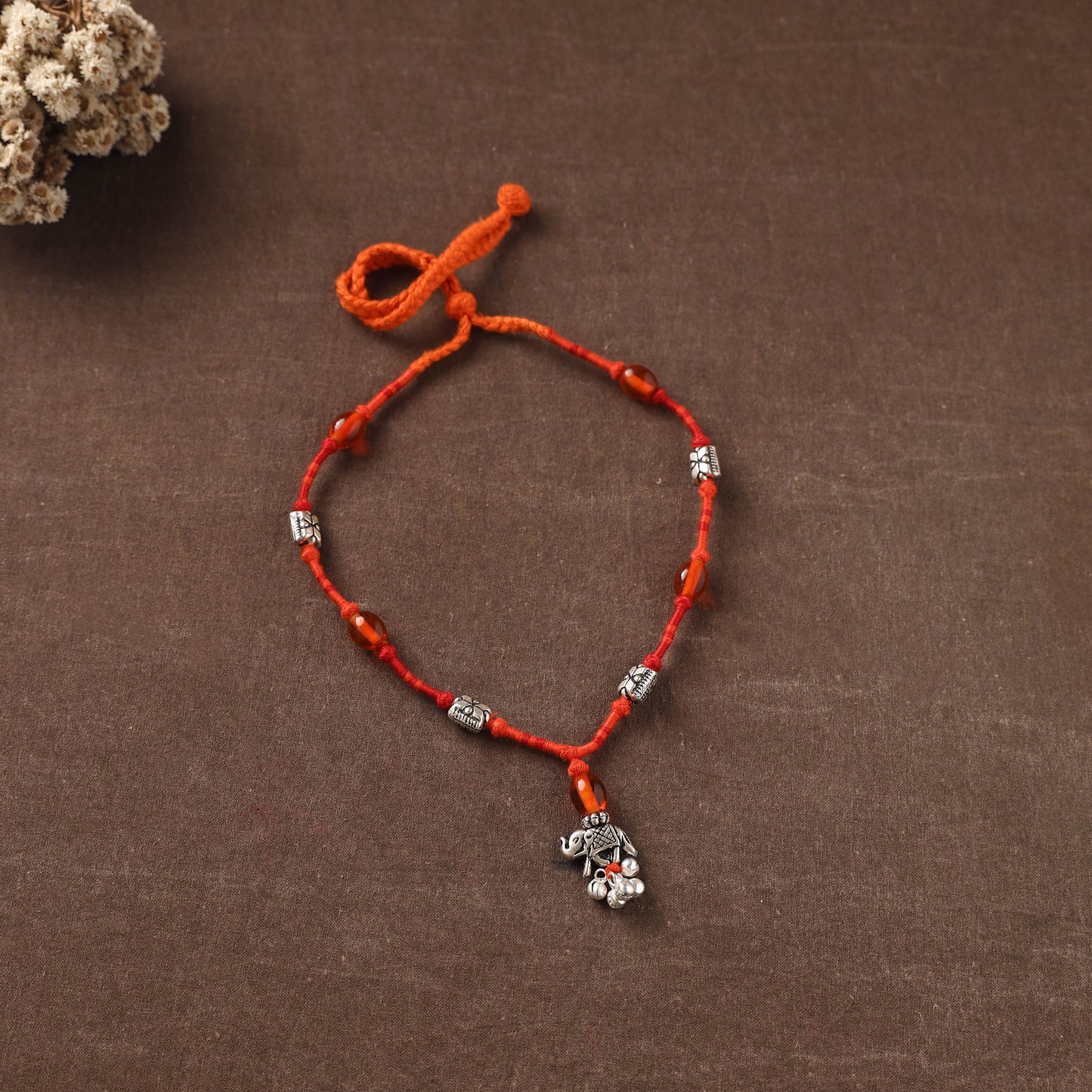 Orange - Patwa Threadwork Beaded Necklace by Kailash Patwa 04